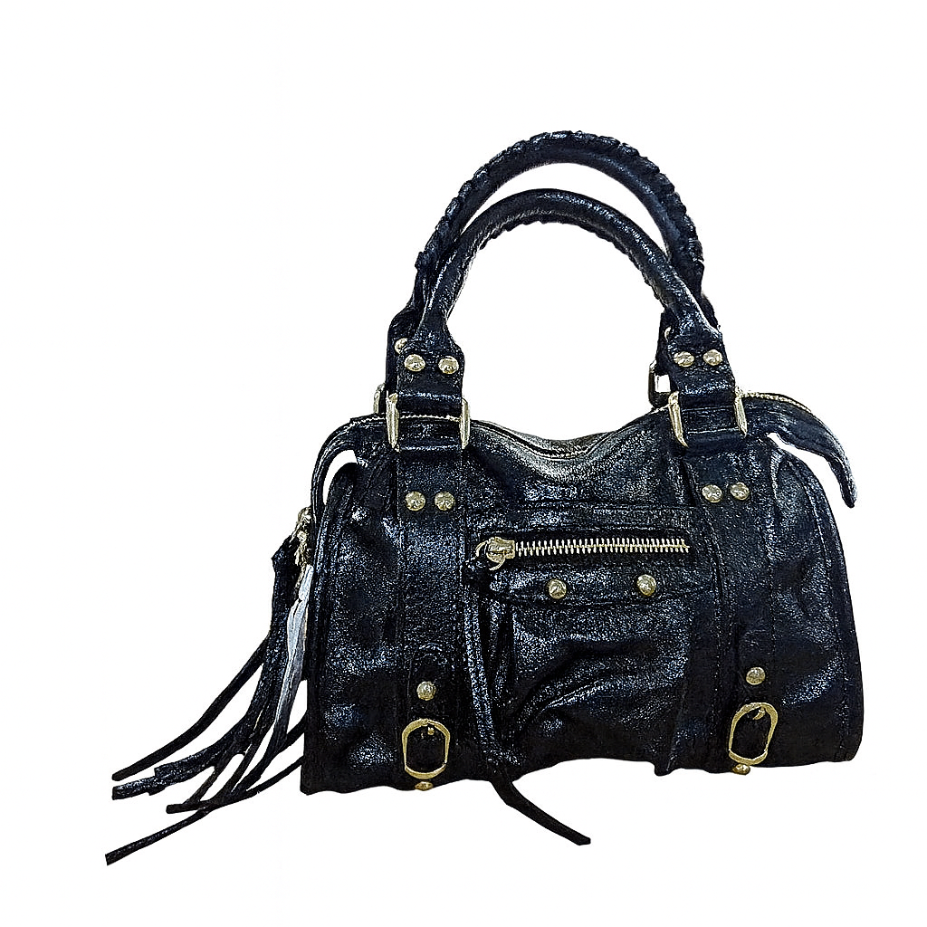 Bolso Marrón Piel Efecto Brillante con Detalles Dorados