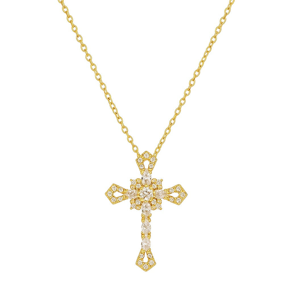 Collar con Dije de Cruz Dorada con Circonias