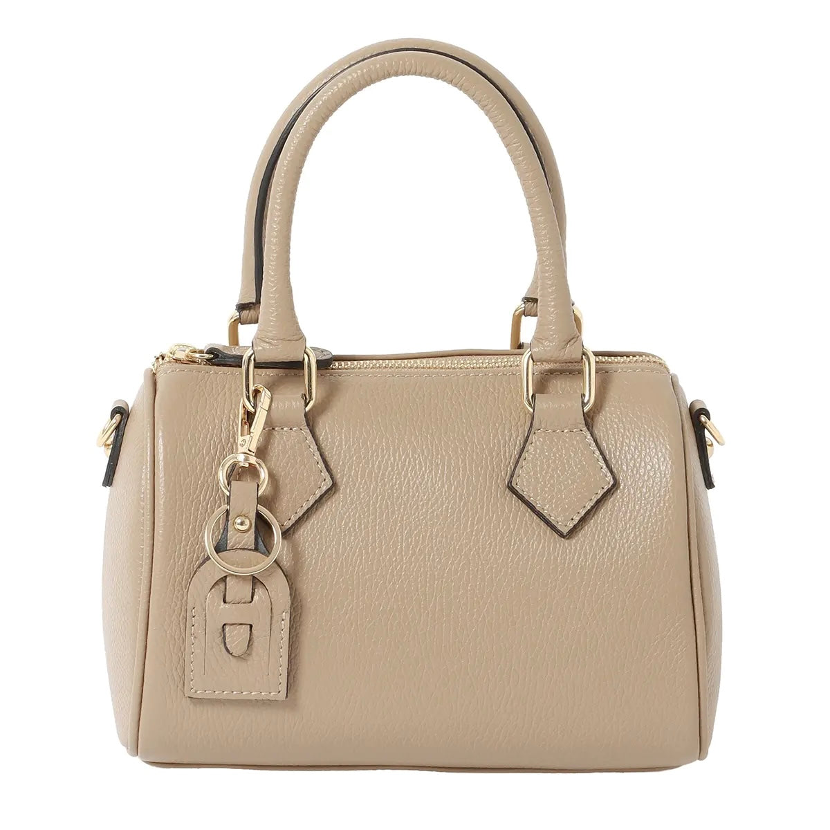 Bolso Negro Piel Estructurado Tipo Bowling con Detalles Dorados