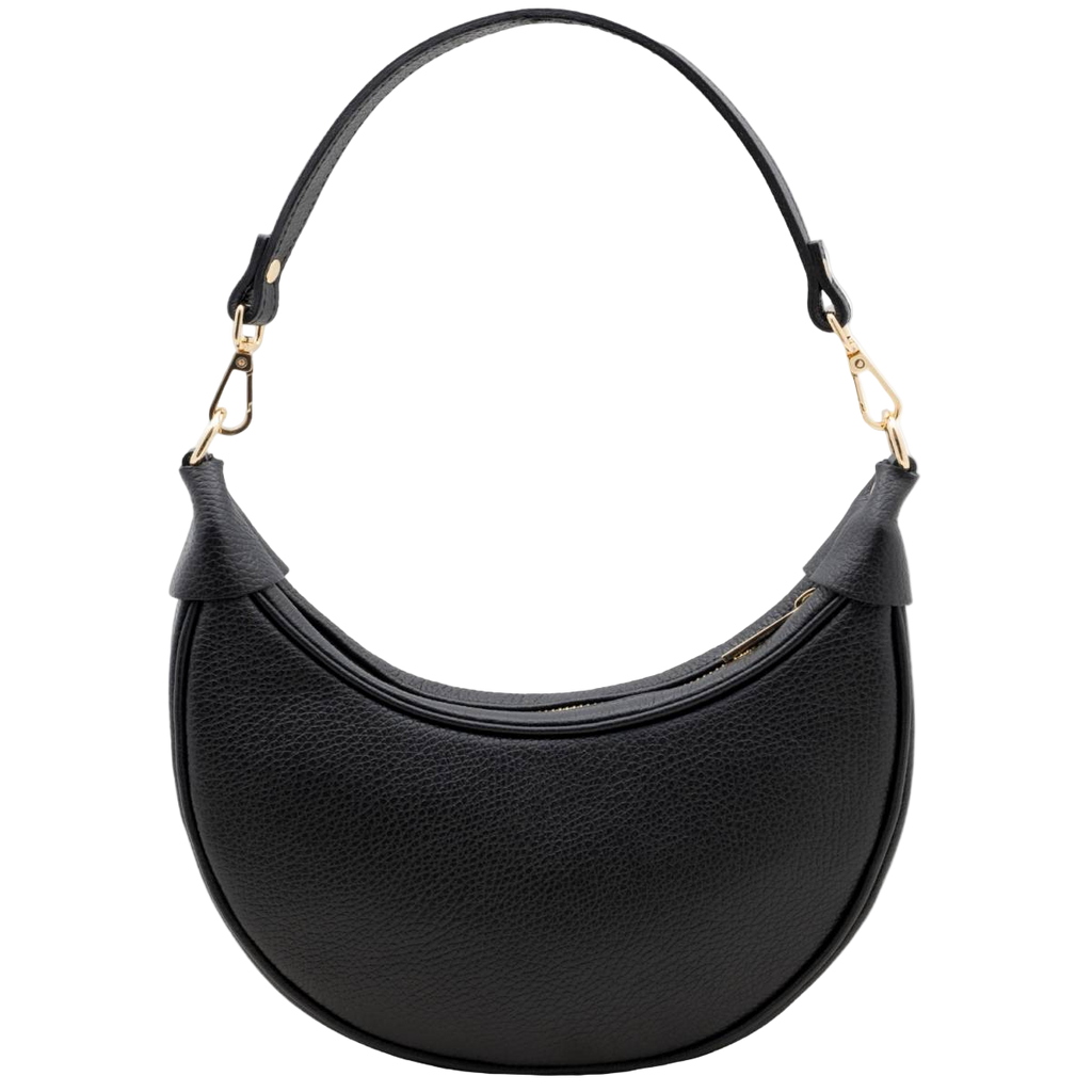 Bolso Negro Piel en Forma de Media Luna con Acabado Texturizado