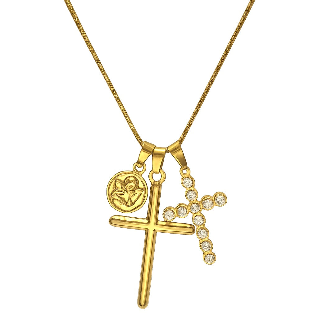 Collar con Dijes de Cruz y Circonias