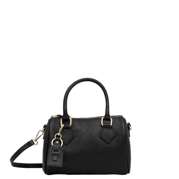 Bolso Beige Piel Estructurado Tipo Bowling con Detalles Dorados