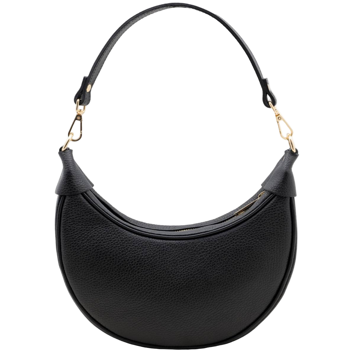 Bolso Negro Piel en Forma de Media Luna con Acabado Texturizado