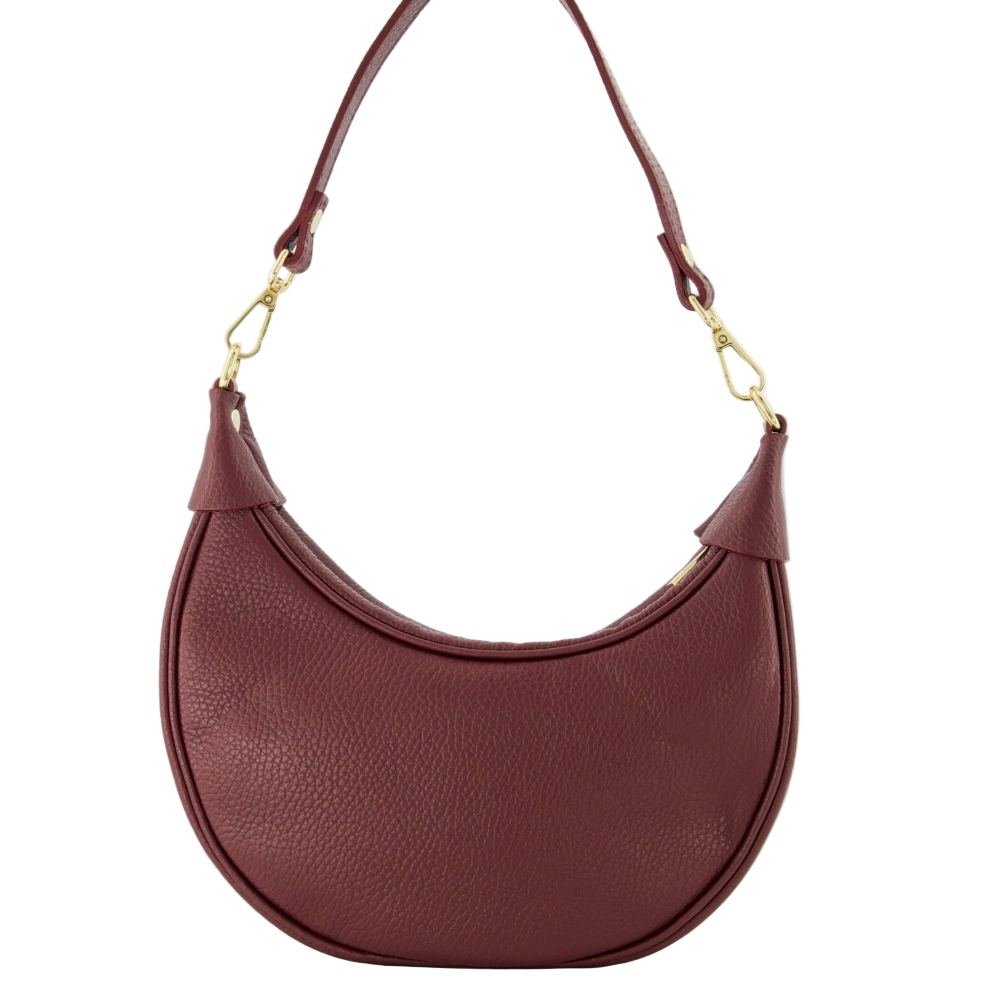 Bolso Negro Piel en Forma de Media Luna con Acabado Texturizado