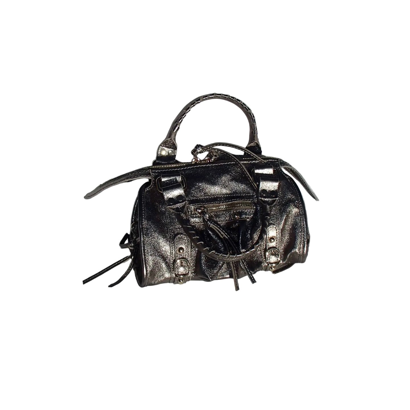 Bolso Marrón Piel Efecto Brillante con Detalles Dorados